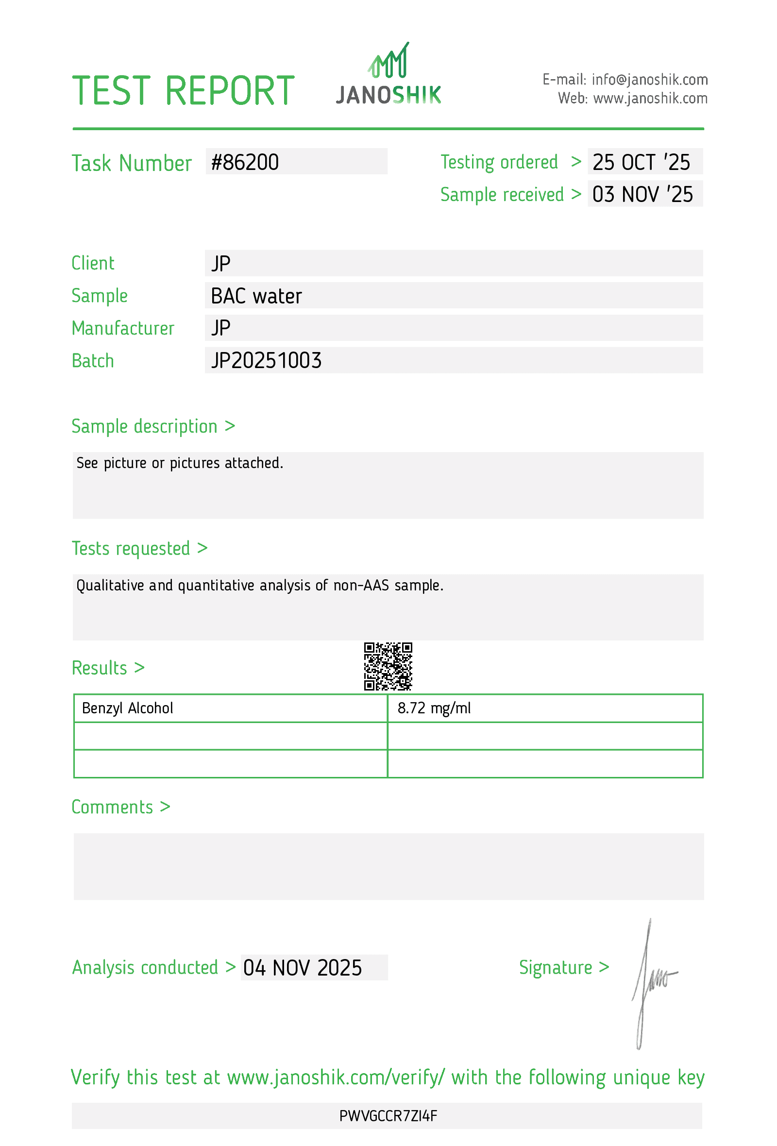 COA Agua Bacteriostática