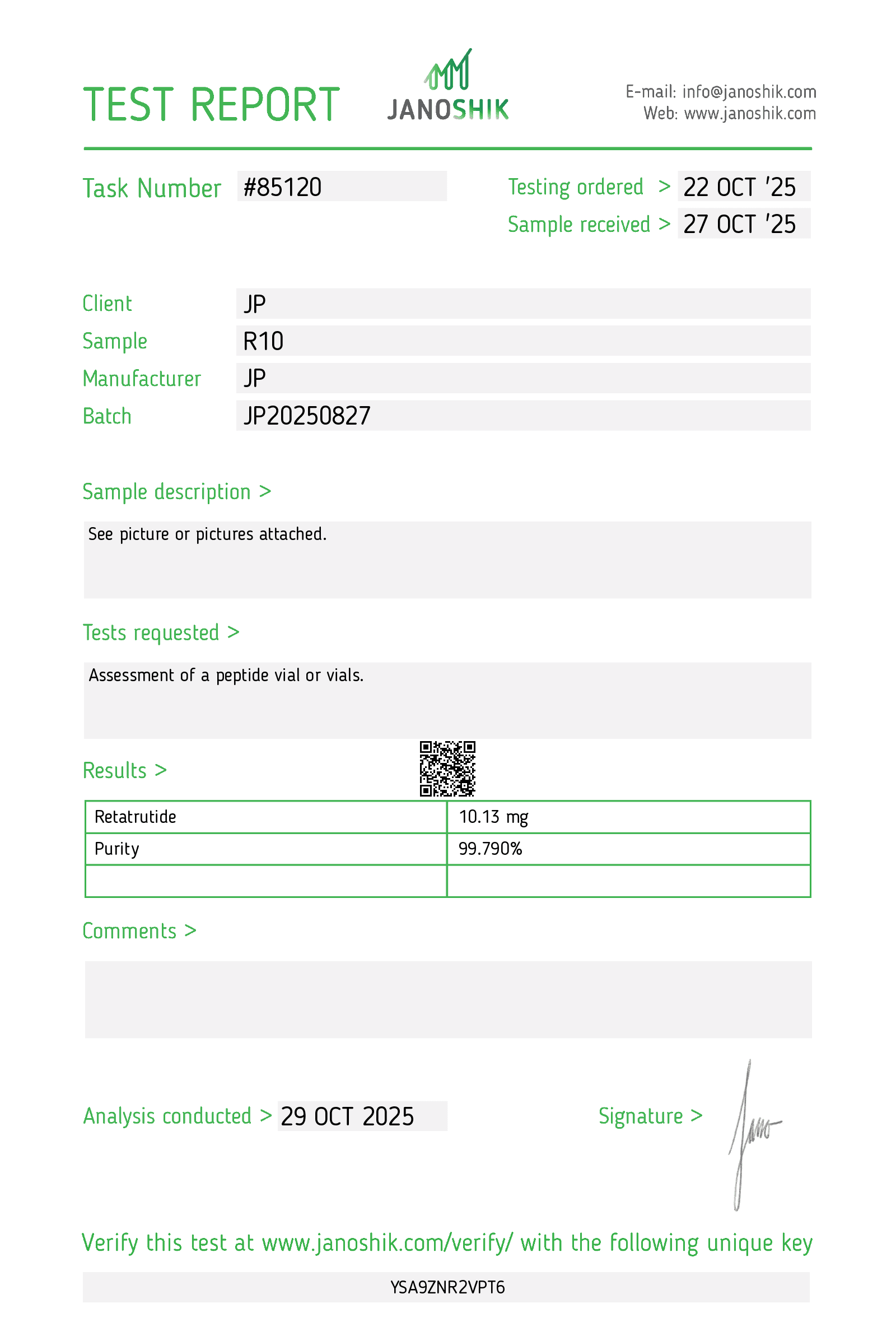 COA Retatrutida 10mg